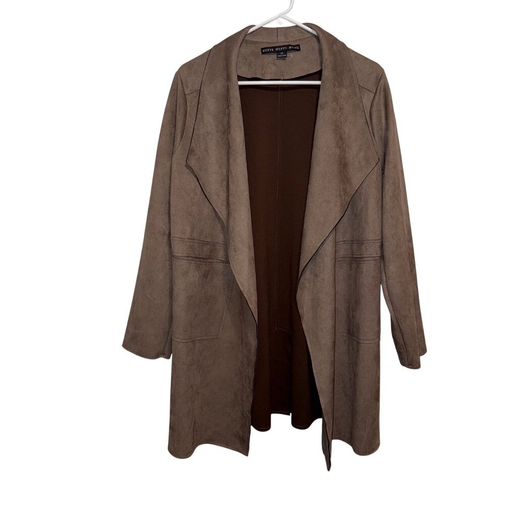 Hyfve Womens Tan Open Front Suede-Look Duster Jacket Size M
